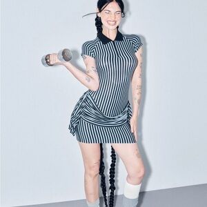 Fashion brand company - Blue stripe wool Tencel blend Polo Muse Dress - LARGE